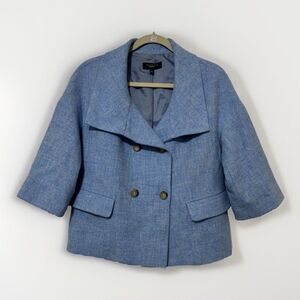 Talbots  Wool Light Blue Double Breasted Blazer Jacket Women 8 Cropped Peacoat